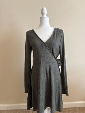 Express Sage Green Wrap-Front Long Sleeve Dress